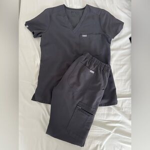 Figs Scrubs Caterina Top and Yola Pants  in Charcoal